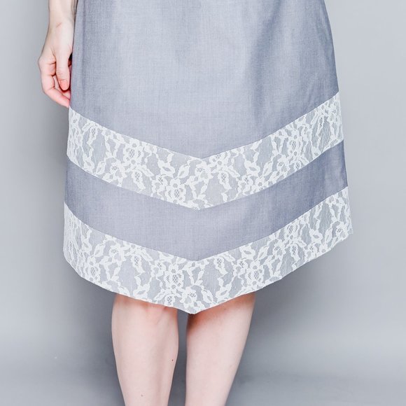 CALVIN LUO Gray Strapless Lace-Trim Dress NWT M - Picture 3 of 7